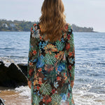 Black Bikini Top With Tropical Floral Bottoms And Kimono Cover Up Set