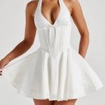 White Halter Corset Lace-Up Back Mini Dress