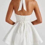 White Halter Corset Lace-Up Back Mini Dress