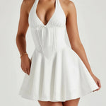 White Halter Corset Lace-Up Back Mini Dress