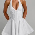 White Halter Corset Lace-Up Back Mini Dress