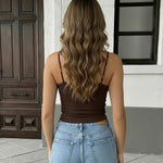 Brown Scoop Neck Ribbed Knit Crop Top