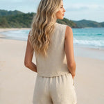 Beige Bohemian Lace Embroidered Slim Fit Mini Two-Piece Set
