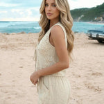 Beige Bohemian Lace Embroidered Slim Fit Mini Two-Piece Set