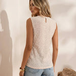 Beige Lace Trim Eyelet Embroidery Sleeveless Casual Top