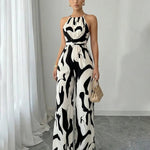 Halter Neck Abstract Print Wide Leg Jumpsuit