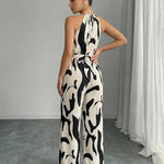 Halter Neck Abstract Print Wide Leg Jumpsuit