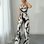 Halter Neck Abstract Print Wide Leg Jumpsuit