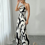 Halter Neck Abstract Print Wide Leg Jumpsuit