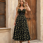 Black Sweetheart Neck Ruched Bust Side Slit Maxi Dress