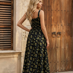 Black Sweetheart Neck Ruched Bust Side Slit Maxi Dress