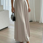 Khaki Satin High Waist Soft Slim Fit Maxi Skirt