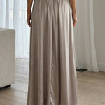 Khaki Satin High Waist Soft Slim Fit Maxi Skirt
