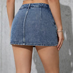 Denim Blue High Waist Slim Fit Mini Skirt