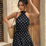 Chic Black Polka Dot Halter Neck Backless Mini Dress