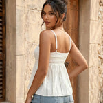 Elegant Beige Spaghetti Strap Ruched Textured Top
