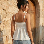 Elegant Beige Spaghetti Strap Ruched Textured Top