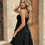 Chic Black Smocked Bodice Textured Fabric A-line Mini Dress