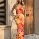 Sexy Cowl Neck Satin Bodycon Maxi Dress