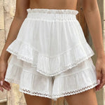 White Ruffled Layered Lace Trim High Waist Mini Skirt
