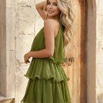 Elegant Green Tiered Chiffon Loose Fit Mini Dress