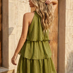 Elegant Green Tiered Chiffon Loose Fit Mini Dress