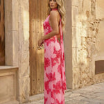 Elegant Floral Embroidered Halter Neck Bodycon Maxi Dress