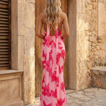 Elegant Floral Embroidered Halter Neck Bodycon Maxi Dress