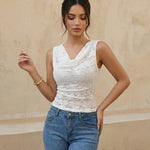 White Ruched Lace Cowl Neck Crop Casual Top