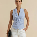 Striped Sleeveless Wrap Back Tie Bow Top