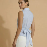 Striped Sleeveless Wrap Back Tie Bow Top