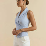 Striped Sleeveless Wrap Back Tie Bow Top