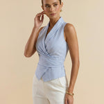 Striped Sleeveless Wrap Back Tie Bow Top