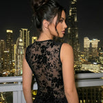 Black V Neck Sheer Mesh Floral Lace Sleeveless Cropped Top