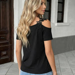 Elegant Black Asymmetric Cold Shoulder Floral Lace Top