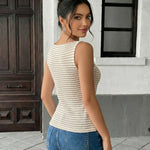 Stylish Beige Ribbed Knit Button Down Tank Top