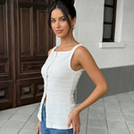 Elegant White Square Neck Button Down Tank Top