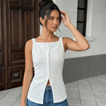 Elegant White Square Neck Button Down Tank Top
