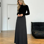 Dark Gray Solid Color High Waist Maxi Skirt