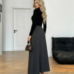 Dark Gray Solid Color High Waist Maxi Skirt