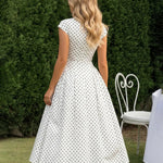 White Polka Dot High Neck Cap Sleeve Fit Flare Midi Dress