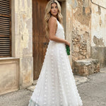 White Swiss Dot Plunge Halter Neck Maxi Dress