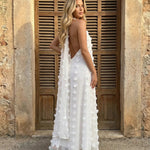 White Swiss Dot Plunge Halter Neck Maxi Dress