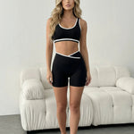 Black Contrast Mini Sports Vest And Yoga Shorts Set