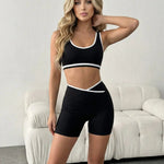 Black Contrast Mini Sports Vest And Yoga Shorts Set