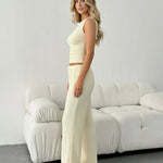 Apricot Asymmetrical Mini Cropped Top And Wide-Leg Pants Set