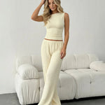 Apricot Asymmetrical Mini Cropped Top And Wide-Leg Pants Set