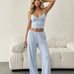 Blue Cami Top And Wide-Leg Pants Set