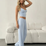 Blue Cami Top And Wide-Leg Pants Set
