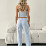 Blue Cami Top And Wide-Leg Pants Set